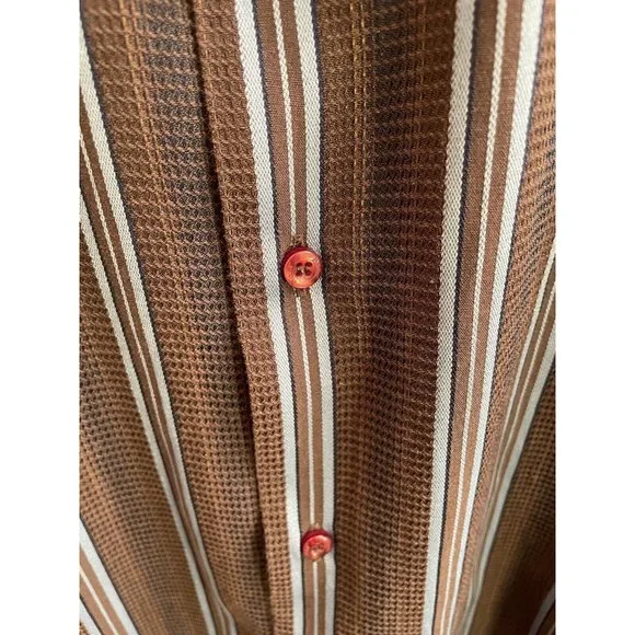 Roar Shirt Mens Xl Brown Button Up Long Sleeve Striped Club Y2K - Picture 3 of 10